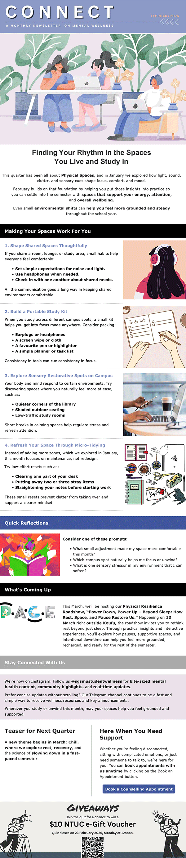 Connect February: Finding Your Rhythm in the Spaces You Live and Study In