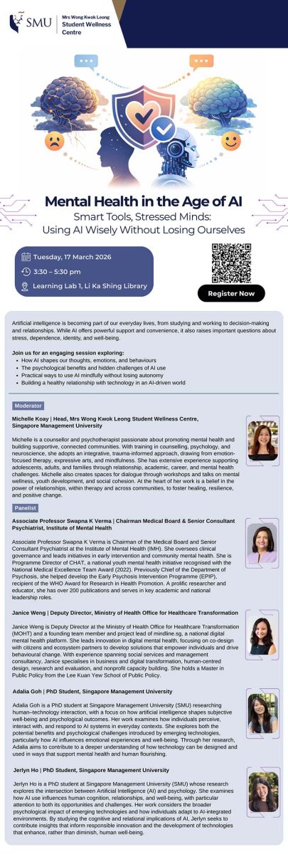 [Talk] Mental Health in the Age of AI, Smart Tools. Stressed Minds:  Using AI Wisely Without Losing Ourselves on 17 March 2026